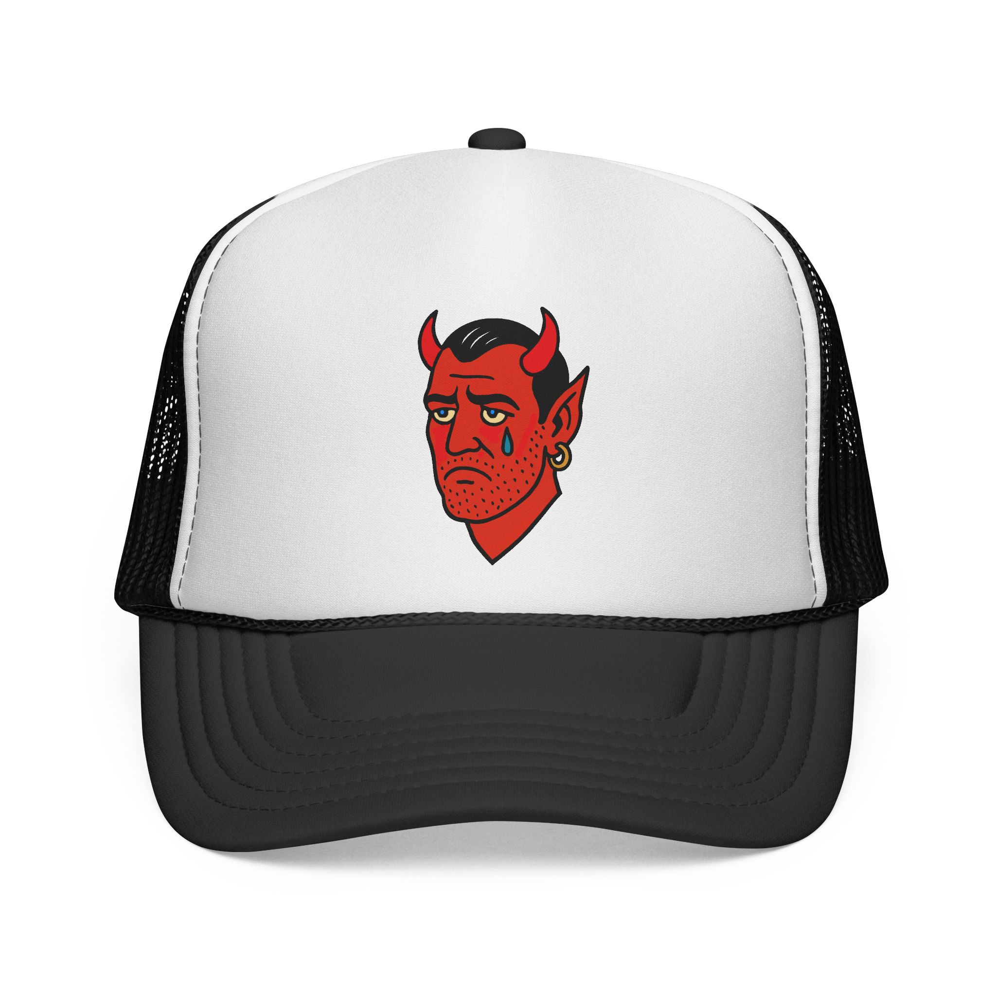 Elk Darling trucker hat — sad devil face embroidered